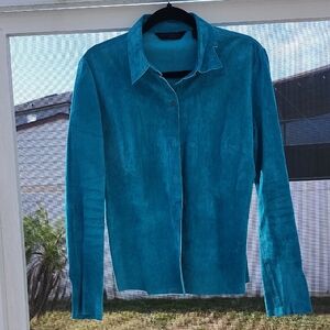 Express Turquoise Leather Button-Up Shirt
